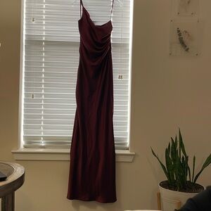 NEW! Revelry long one shoulder dress; wine; size 4.
